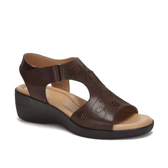 NEW ANDREA women's leather wedge sandals with plush footbed in brown - Picture 1 of 4